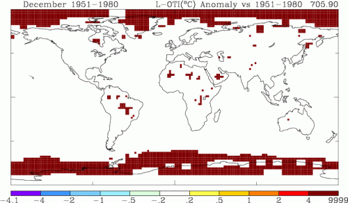GISS anomaly map with HadCRUT SST anomalies, bright red poles