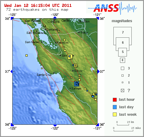 Quakes near San Jose 12 January 2011