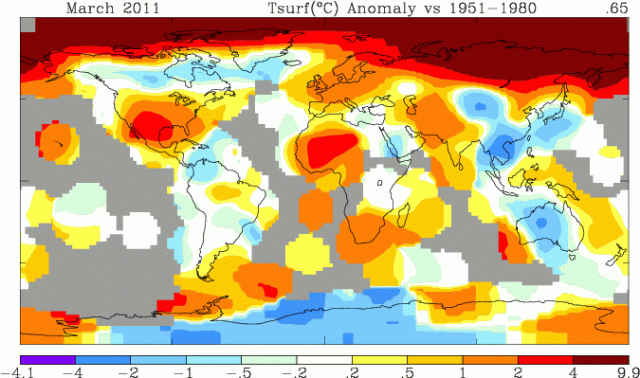 GISS Anomaly Map for USA in March 2011