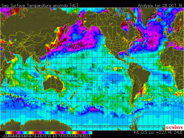 Sea Surface Temp Anomalies 28 Oct 2014