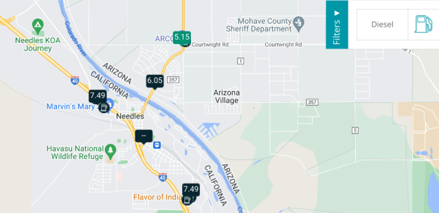 Diesel Price at Needles / Arizona Border 1 June 2022